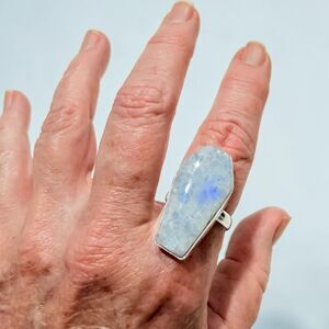 Coffin Rainbow Moonstone 925 Silver Plated Ring US 10.5